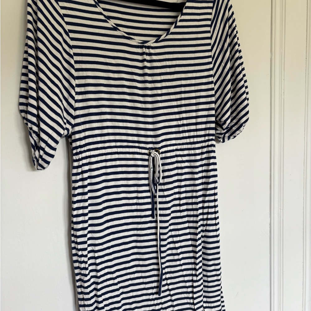 Calvin Klein Women’s Dress Navy and White Striped Scoop Neck Drawstring Size 6